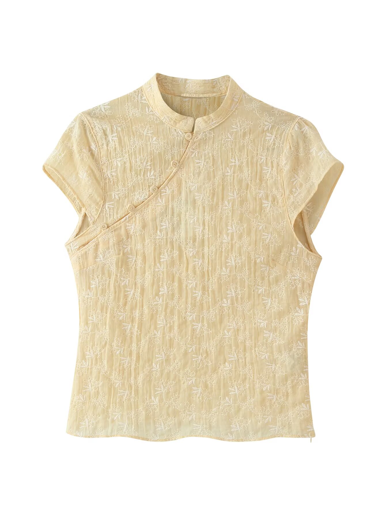 Embroidery Yellow - Blusa Qipao Feminina Amarela com Bordado