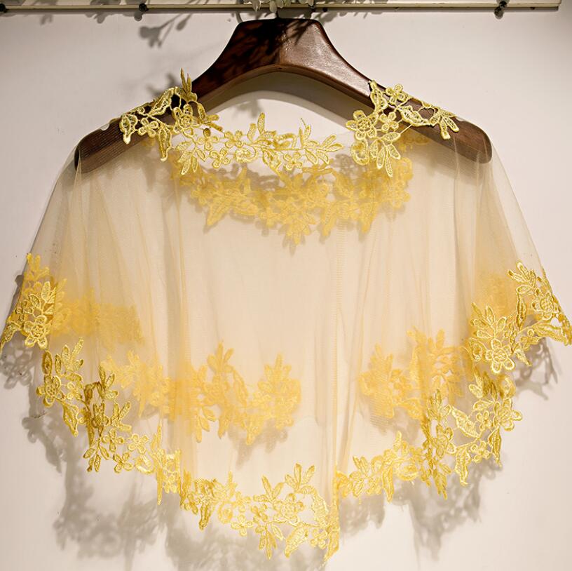 Embroidery Yellow - Pashmina feminina de malha amarela com