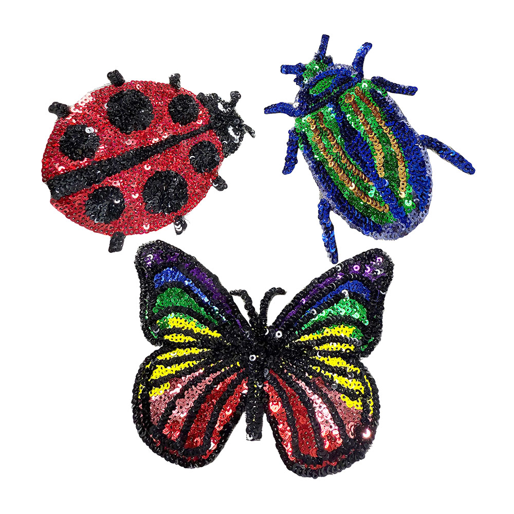 Embroidery Lady Bug - Uma peça joaninha borboleta lantejoulas bordado