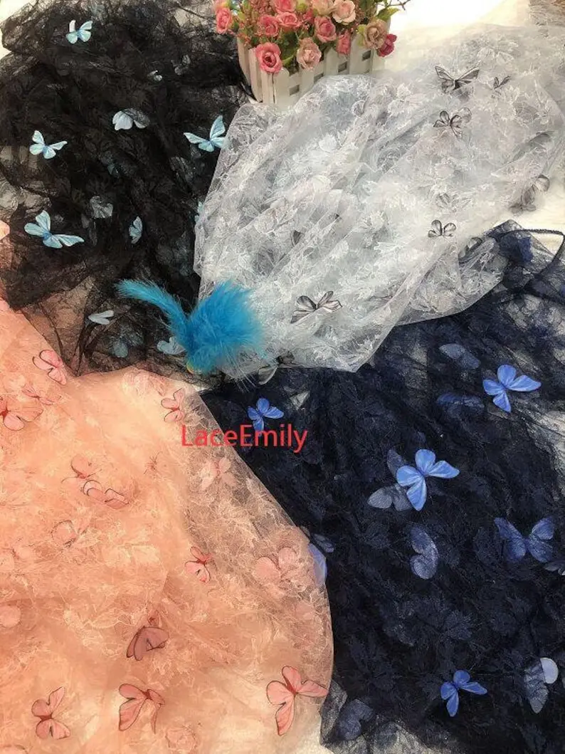 Embroidery Veil - 4 cores 3d borboleta bordado tecido
