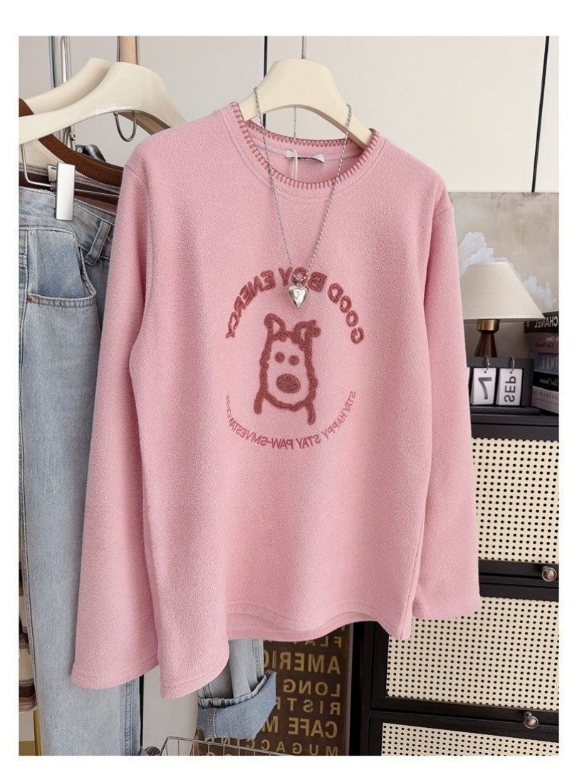 Embroidery Letter N - Camiseta Oversize de Desenho Animado Coreano