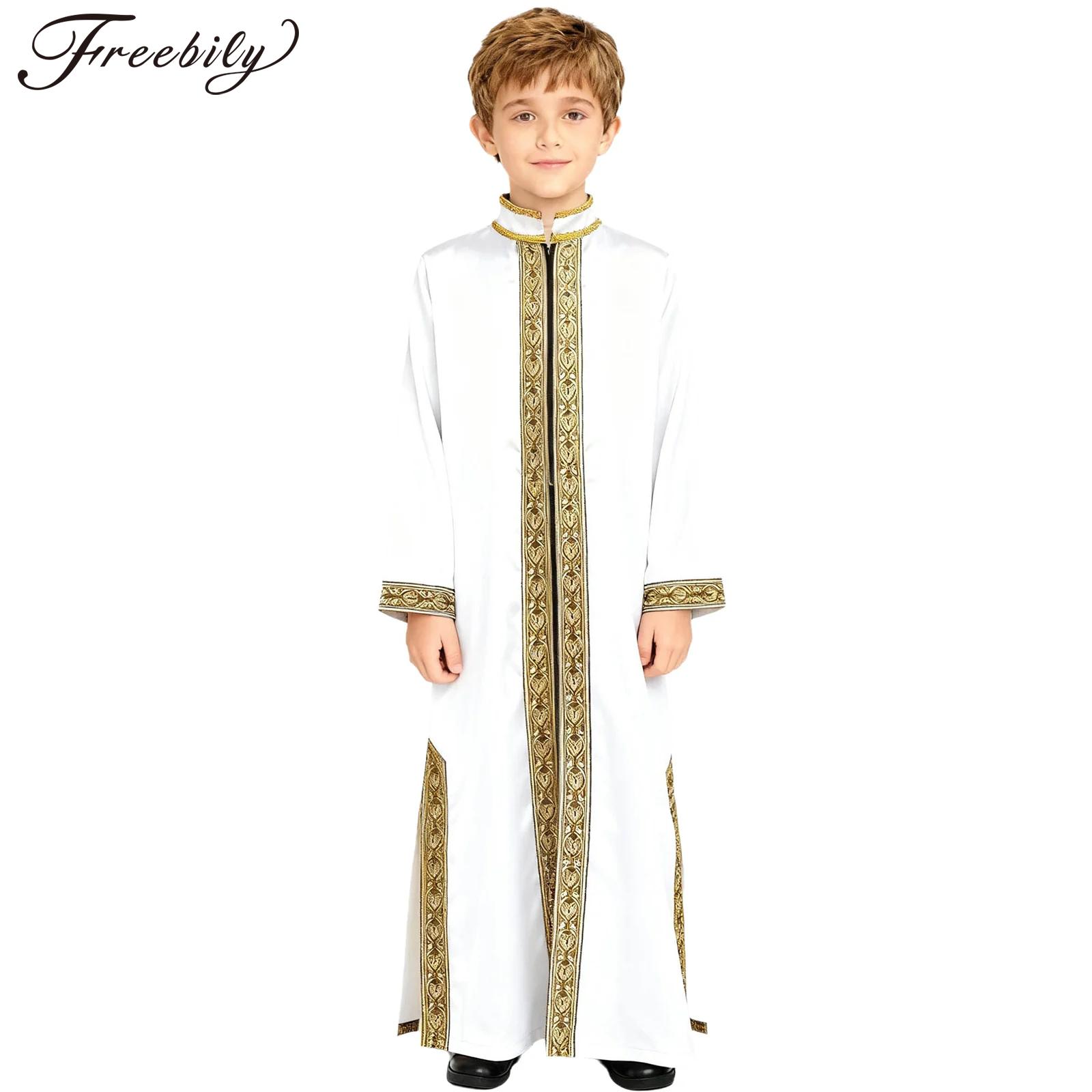 Embroidery Jacket - Meninos ouro bordado maxi muçulmano thobe