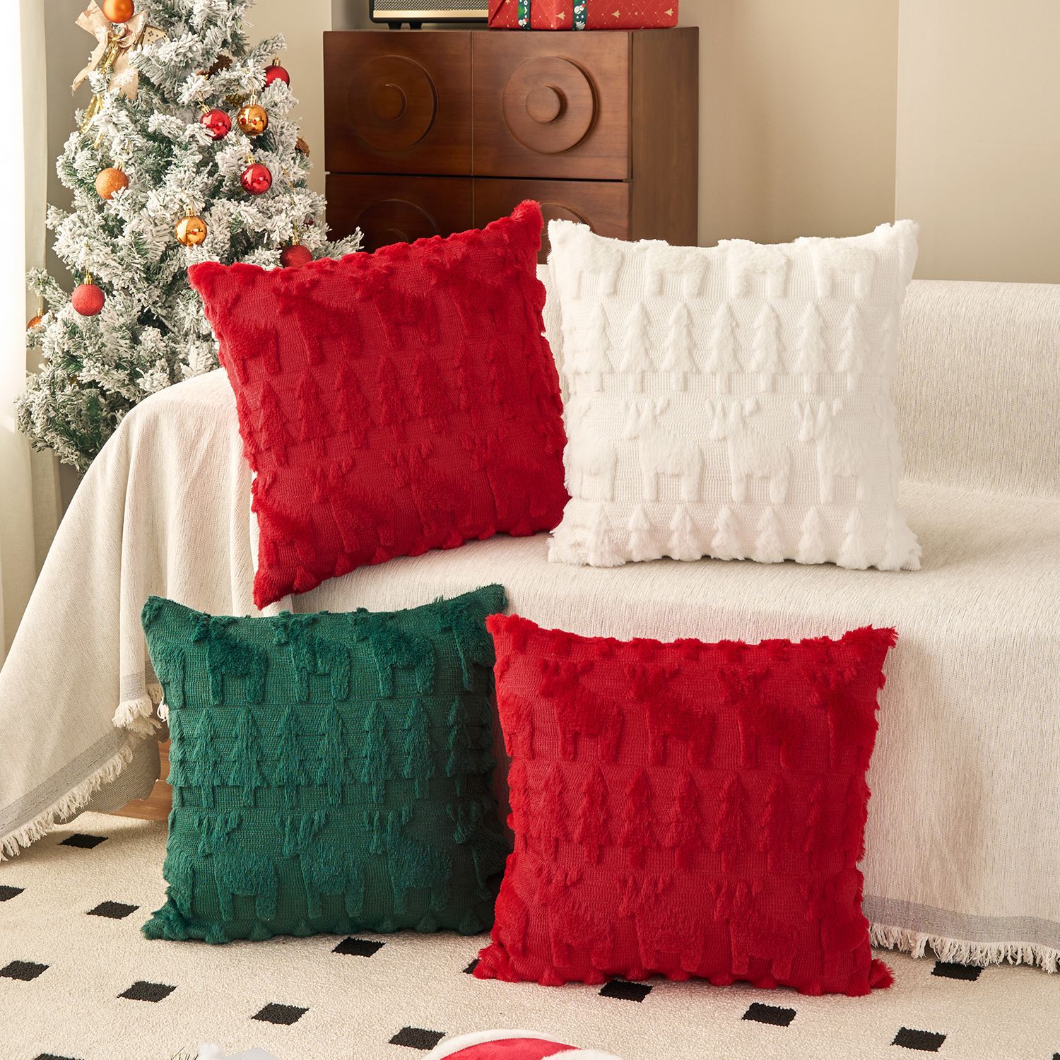 Embroidery Xmas Tree - Conjunto de capa de almofada de