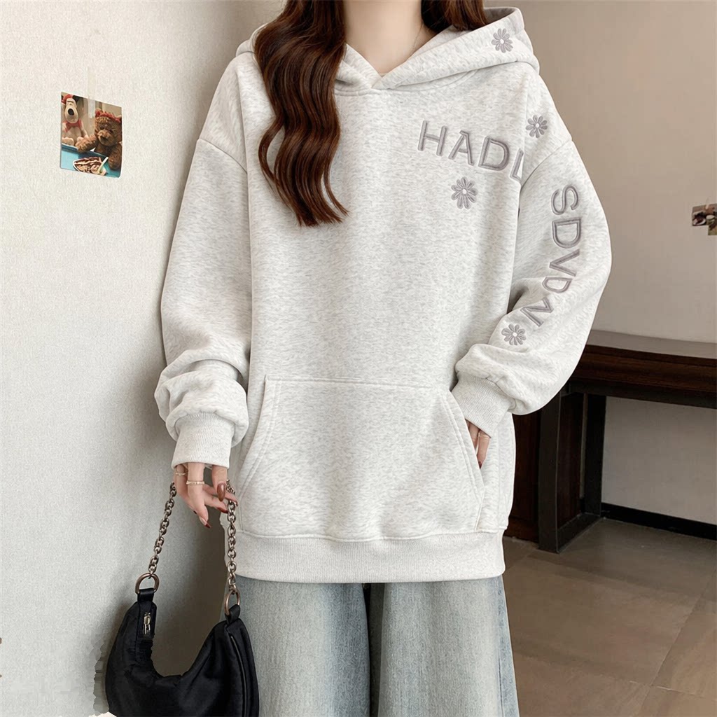 Embroidery Letter N - Moletom Feminino Liso com Capuz e