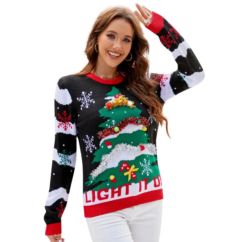 Suéter de Natal para Mulheres  - Embroidery Xmas Tree avaliação e preço