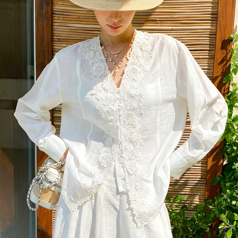 Camisa Blusa de Renda Estilo F - Embroidery Yellow avaliação e preço
