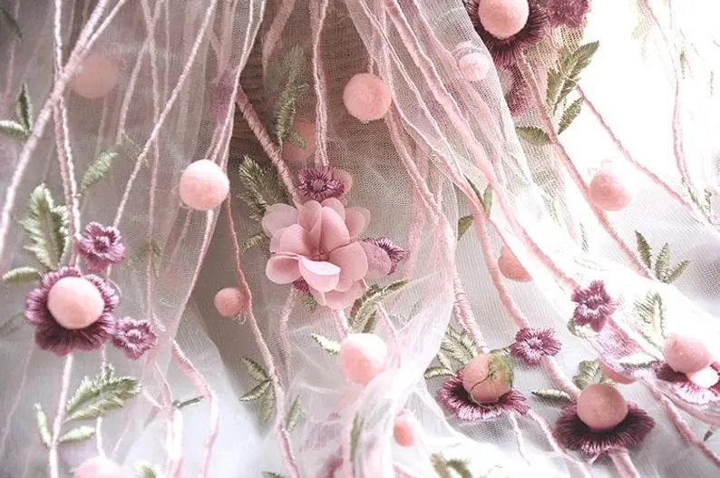 3d chiffon flor pompom bordado - Embroidery Veil avaliação e preço