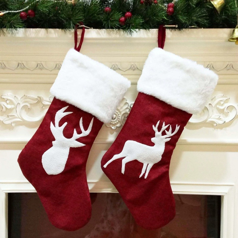 Vermelho santa meia elk floco  - Embroidery Xmas Stocking avaliação e preço