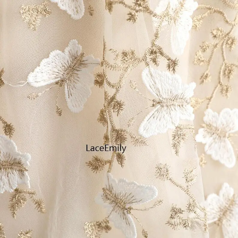 3d borboleta tecido de renda b - Embroidery Veil avaliação e preço
