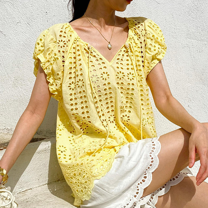 Estilo francês elegante chique - Embroidery Yellow avaliação e preço